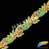 1 1/2" Matte Lime Green/Orange/Yellow AB Resin Stone Iron On Trim, IRT-189