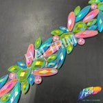 1 3/4" Matte Lime Green/Pink/Turquoise AB Resin Stone Iron On Trim, IRT-190