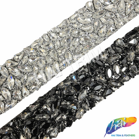 1 3/4" Chunky Crystal Rhinestone Iron On Trim, IRT-194