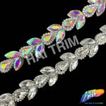 3/4" Leaf Crystal Jewel Motif Rhinestone Iron On Trim, IRT-196