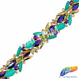 1 3/4" Teal/Gold/Multicolor Resin Stone Iron On Trim, IRT-207
