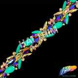 1 3/4" Teal/Gold/Multicolor Resin Stone Iron On Trim, IRT-207