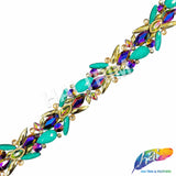 1 3/4" Teal/Gold/Multicolor Resin Stone Iron On Trim, IRT-207