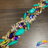 1 3/4" Teal/Gold/Multicolor Resin Stone Iron On Trim, IRT-207