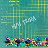 1 3/4" Teal/Gold/Multicolor Resin Stone Iron On Trim, IRT-207