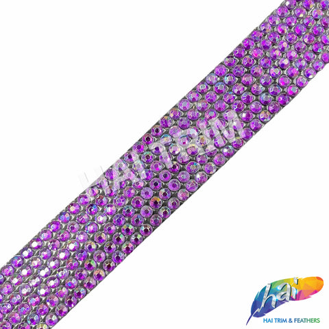 1 1/4" 6-row Purple AB Acrylic Rhinestone Iron On Trim, IRT-213