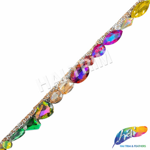 3/4" Multicolor Glass Jewel Rhinestone Iron On Trim, IRT-214