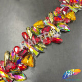 2 1/2" Red/Yellow/Gold/Multicolor Jewel Iron On Trim, IRT-217