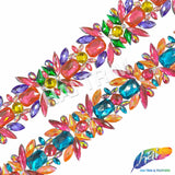 2 1/2" Multicolor/Hot Pink Resin Stone Iron On Trim, IRT-218