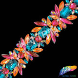 2 1/2" Orange/Teal/Hot Pink Resin Stone Iron On Trim, IRT-218