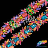 2 1/2" Multicolor/Hot Pink Resin Stone Iron On Trim, IRT-218