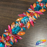 2 1/2" Orange/Teal/Hot Pink Resin Stone Iron On Trim, IRT-218