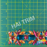 2 1/2" Orange/Teal/Hot Pink Resin Stone Iron On Trim, IRT-218