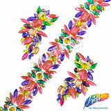 2 1/2" Multicolor/Hot Pink Resin Stone Iron On Trim, IRT-218