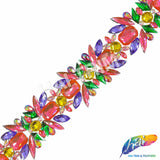 2 1/2" Multicolor/Hot Pink Resin Stone Iron On Trim, IRT-218