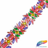 2 1/2" Multicolor/Hot Pink Resin Stone Iron On Trim, IRT-218