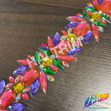 2 1/2" Multicolor/Hot Pink Resin Stone Iron On Trim, IRT-218