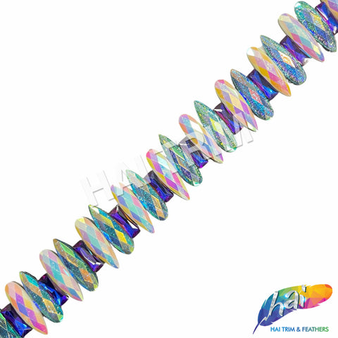 1 1/8" White AB/Aqua AB Resin Stone Iron On Trim, IRT-220