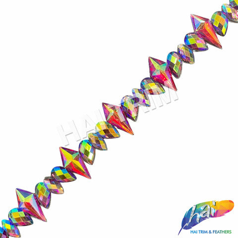 7/8" Red AB/Purple AB Spike Resin Stone Iron On Trim, IRT-221