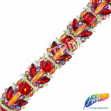 1 1/2" Red/Orange AB Jewel Stone Iron On Trim, IRT-222