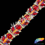 1 1/2" Red/Orange AB Jewel Stone Iron On Trim, IRT-222