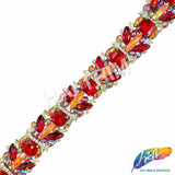 1 1/2" Red/Orange AB Jewel Stone Iron On Trim, IRT-222