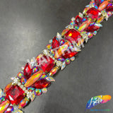 1 1/2" Red/Orange AB Jewel Stone Iron On Trim, IRT-222
