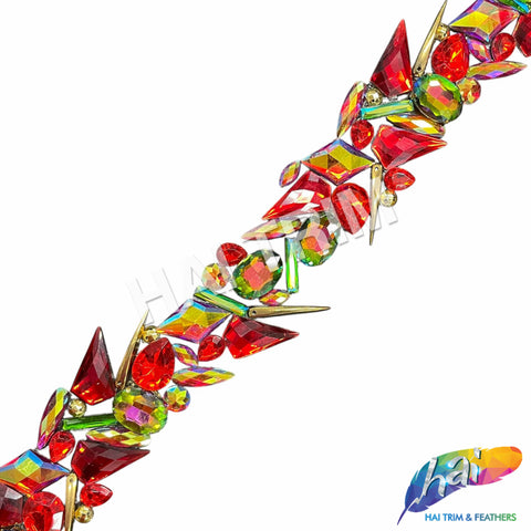 1 1/2" Red/Peacock/Multicolor Jewel Stone Iron On Trim, IRT-223