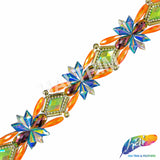 2 1/4" Neon AB/Multicolor/Gold Motif Iron On Trim, IRT-227