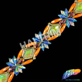 2 1/4" Neon AB/Multicolor/Gold Motif Iron On Trim, IRT-227