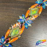 2 1/4" Neon AB/Multicolor/Gold Motif Iron On Trim, IRT-227