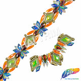 2 1/4" Neon AB/Multicolor/Gold Motif Iron On Trim, IRT-227