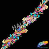 3" Multicolor Pink Purple Aqua Motif Iron On Trim, IRT-230