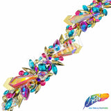 3" Multicolor Pink Purple Aqua Motif Iron On Trim, IRT-230