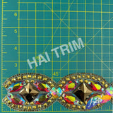 2 1/4" Red AB/Gold Chained Medallion Iron on Trim, IRT-232