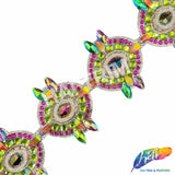 3 3/4" Fuchsia/Lime Green/Purple AB Medallion Iron on Trim, IRT-233