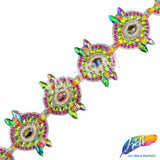 3 3/4" Fuchsia/Lime Green/Purple AB Medallion Iron on Trim, IRT-233