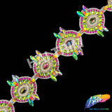 3 3/4" Fuchsia/Lime Green/Purple AB Medallion Iron on Trim, IRT-233