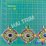 3 3/4" Fuchsia/Lime Green/Purple AB Medallion Iron on Trim, IRT-233