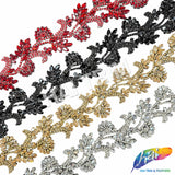 2 1/2" Floral Motif Rhinestone Iron On Trim, IRT-234