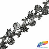 2 1/2" Floral Motif Rhinestone Iron On Trim, IRT-234