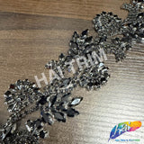 2 1/2" Floral Motif Rhinestone Iron On Trim, IRT-234