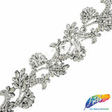 2 1/2" Floral Motif Rhinestone Iron On Trim, IRT-234