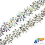 1 1/2" Flower Rhinestone Iron On Trim, IRT-235