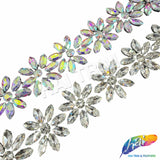 1 1/2" Flower Rhinestone Iron On Trim, IRT-235