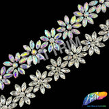 1 1/2" Flower Rhinestone Iron On Trim, IRT-235