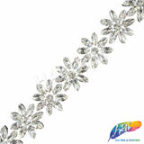 1 1/2" Flower Rhinestone Iron On Trim, IRT-235