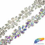 1" Crystal Floral Motif Rhinestone Iron On Trim, IRT-236