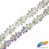 1" Crystal Floral Motif Rhinestone Iron On Trim, IRT-236