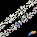 1" Crystal Floral Motif Rhinestone Iron On Trim, IRT-236